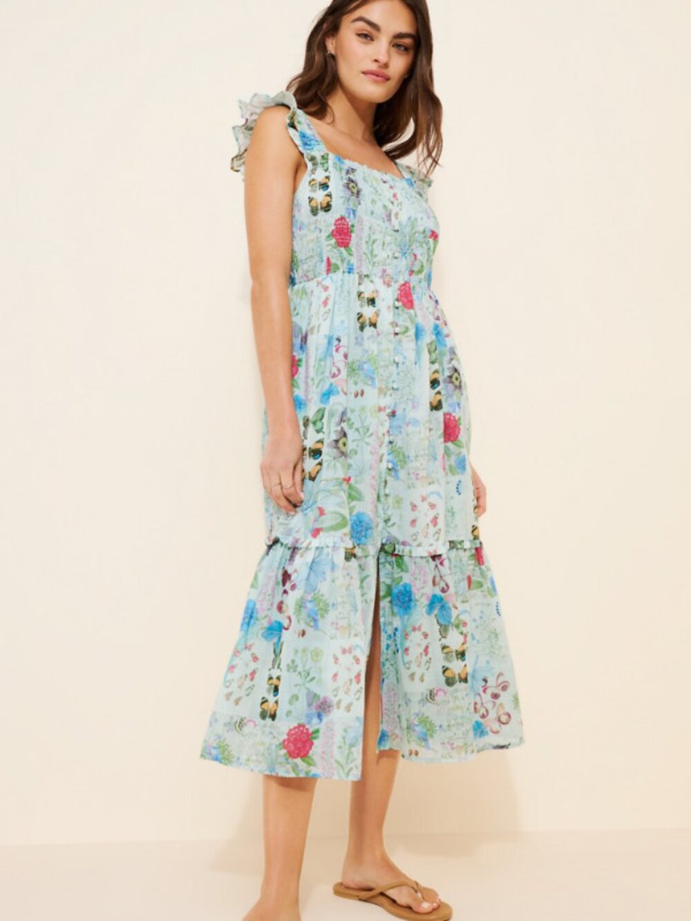 Anthropologie The Peregrine Square-Neck Midi Dress Butterfly Print Size M NWT